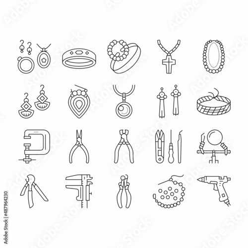 Handmade Jewellery Collection Icons Set Vector .