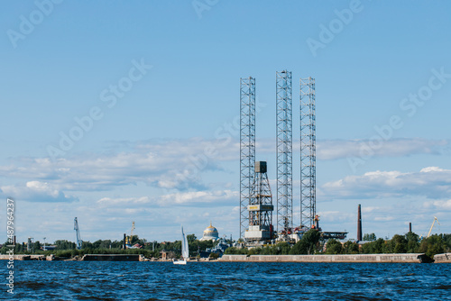 Ensco 101 floating drilling rig,drilling cranes,vessels and mining platforms in Kronstadt on Navy Day.Kronstadt Marine Plant.Russia,Kronstadt,31.07.2021