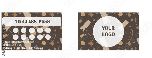 Capoeira training card. 10 class pass card. Capoeira loyalty card. Vector template