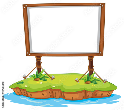 Empty board on island on white background