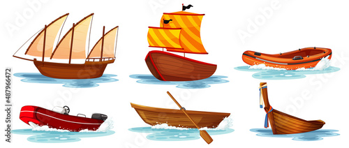 Set of different kinds of boats and ships isolated