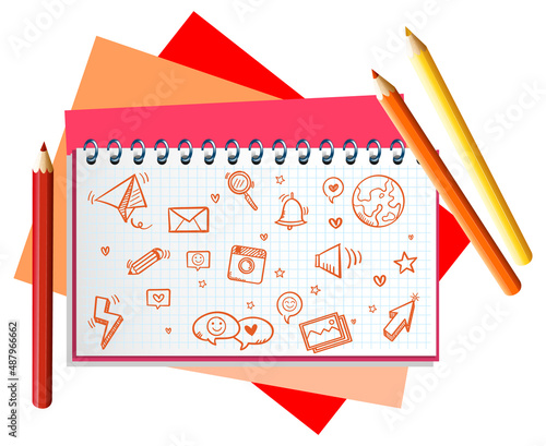 Hand drawn doodle icons on notebook page