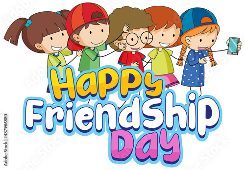 Happy Friendship Day with kids doodle characters