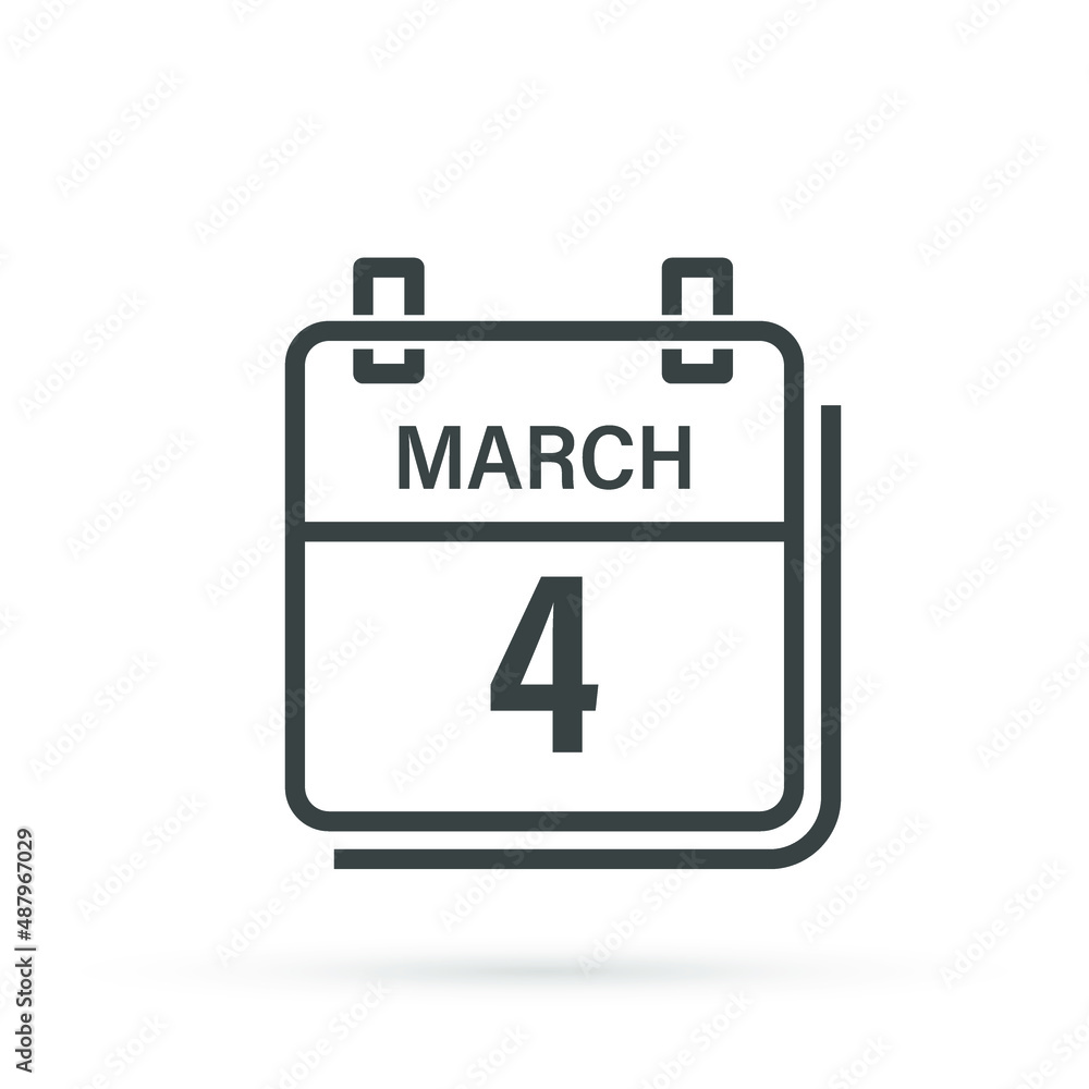 March 4, Calendar icon with shadow. Day, month. Flat vector illustration. March 4, Calendar icon with shadow. Day, month. Flat vector illustration.