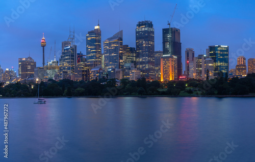 Sydney building at twilight, Australia. Cityscape of building at Sydney central business around the harbour. Aerial view of Sydney business building at dusk.