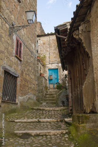 View of historic alley of Calcata Vecchia awesome little town in the Tuscia area  Lazio  Italy