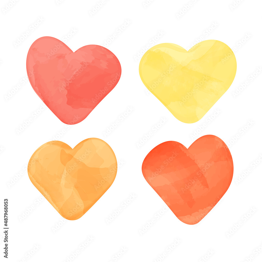 Watercolor hearts vector set