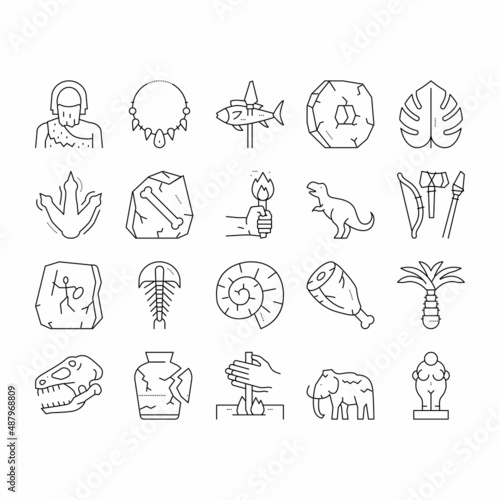 Prehistoric Period Collection Icons Set Vector .