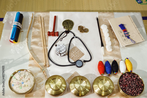 morning table for the first birthday of a Korean child photo