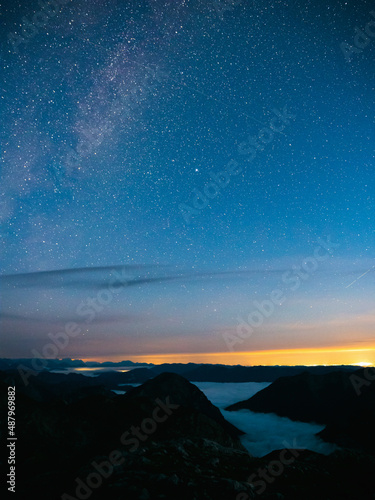 nightsky and milky way before dawn in the mountains