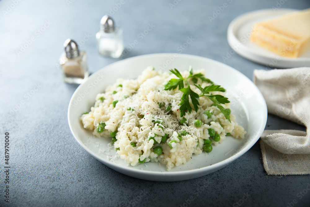 Traditional Italian risotto with green pea Traditional Italian risotto with green pea