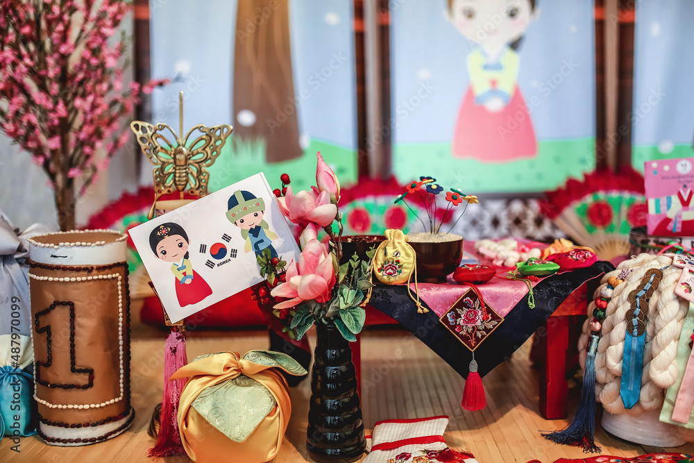 Fototapeta premium morning table for the first birthday of a Korean child