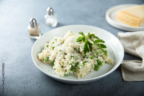 Traditional Italian risotto with green pea