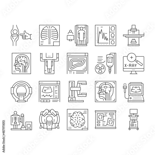 Radiology Equipment Collection Icons Set Vector Illustration .