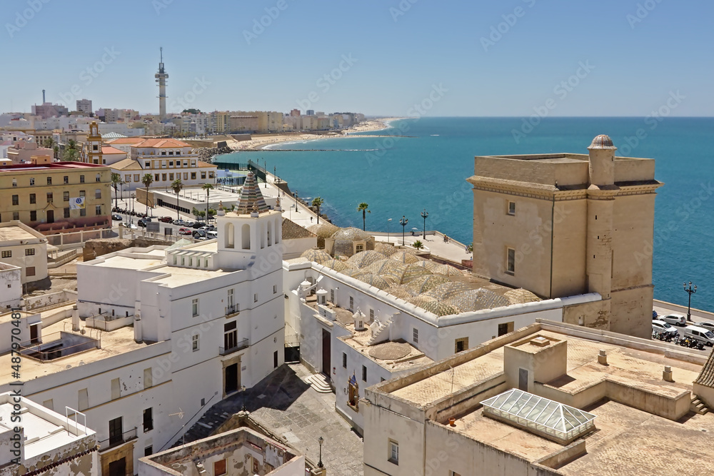 High angle view on the coastline of the city Cadiz, Andalusia, Spain 