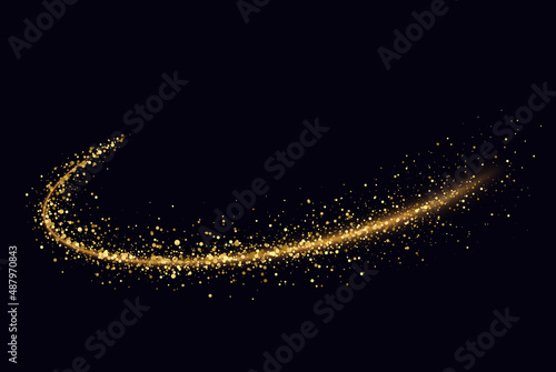 Valokuva Golden shimmering wave with light effect on black background