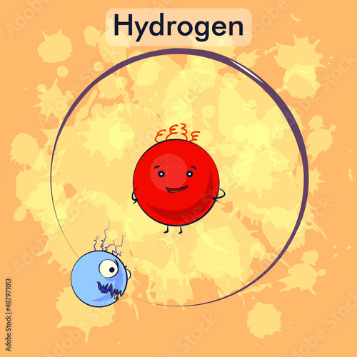 Cartoon hydrogen atom, vector illustration