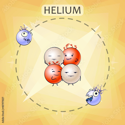 Cartoon helium atom, vector illustration