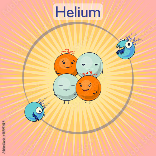 Cartoon helium atom, vector illustration