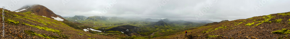 Laugavegur trail, Hiking in the highlands of Iceland, people hiking, adventure