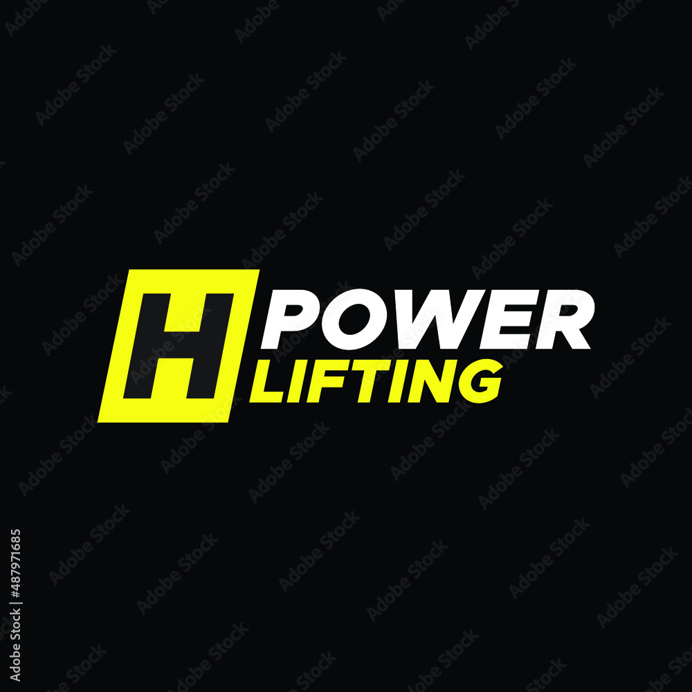 Letter H in square modern negative space logo. Fitness equipment letter symbol with text. Graphic alphabet symbol for sport identity
