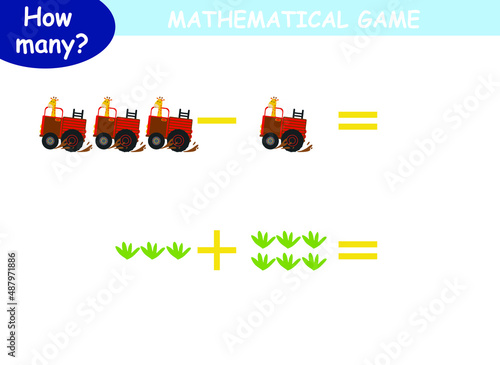 mathematical examples of addition and subtraction with colored cars