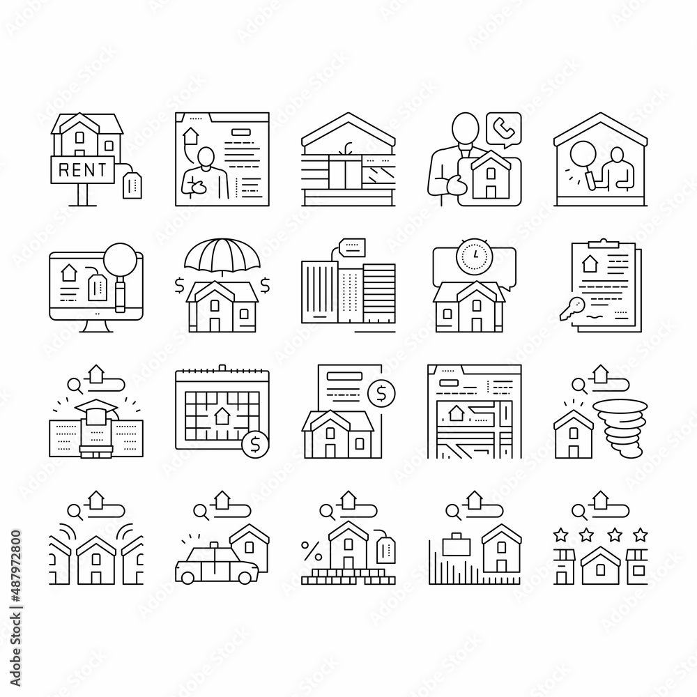 Property Rental Agency Collection Icons Set Vector .
