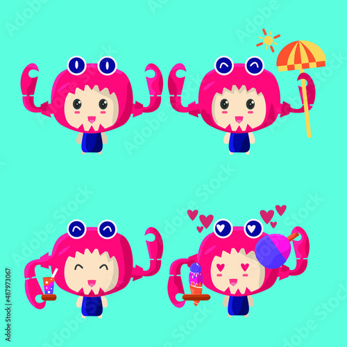 Girl in swim suit wear a mechanic crab suit