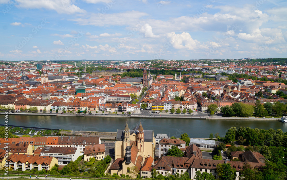 a beautiful cityscape of Wurzburg with Old Main Bridge on a sunny spring day (Wuerzburg, Bavaria, Germany)	