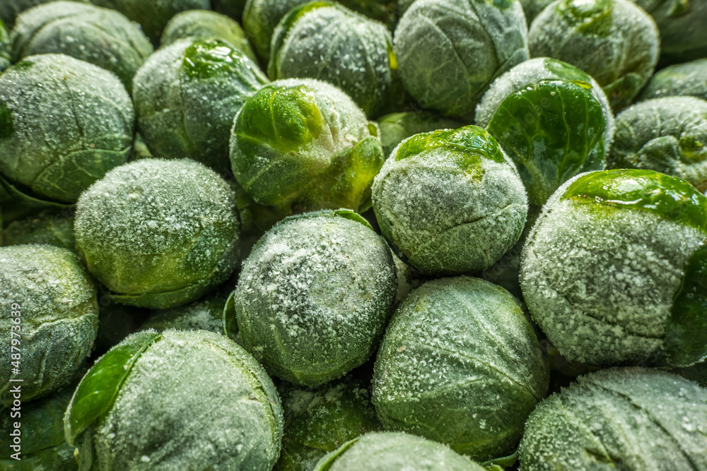 frozen brussels sprouts background closeup frozen brussels sprouts background closeup