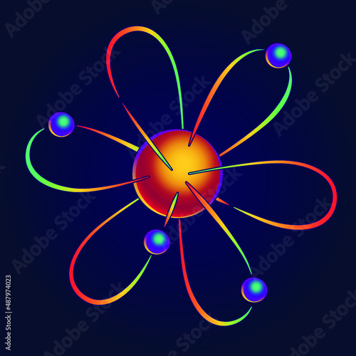 Atom: nucleus and electrons in orbital, vector illustration