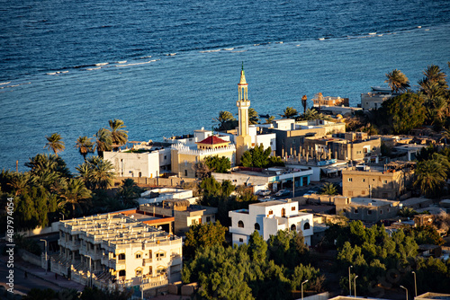 Aerial view of Dahab town from the mountain nearby, South Sinai, Egypt