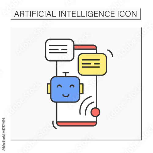 Voice to text color icon. Smartphone, robot, audio and message bubble. Concept of mobile chat and online speech conversion service. Isolated vector illustration
