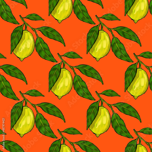 Creative seamless pattern with lemons. Oil paint effect. Bright summer print. Great design for any purposes 