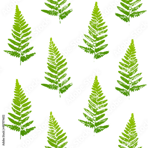 Seamless pattern with fern leaves paint prints isolated on white background