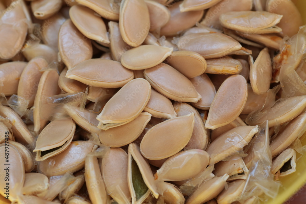 Dried pumpkin seeds close-up top view Dried pumpkin seeds close-up top view