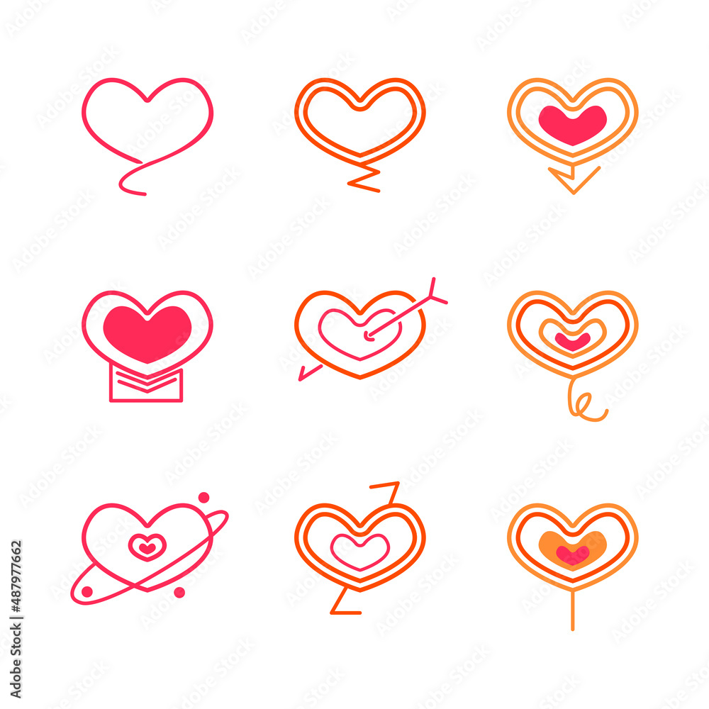 Set of heart shape icon in line art Set of heart shape icon in line art