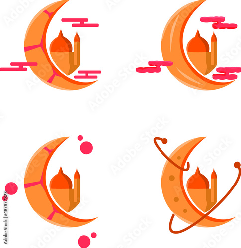set of half moon and mosque