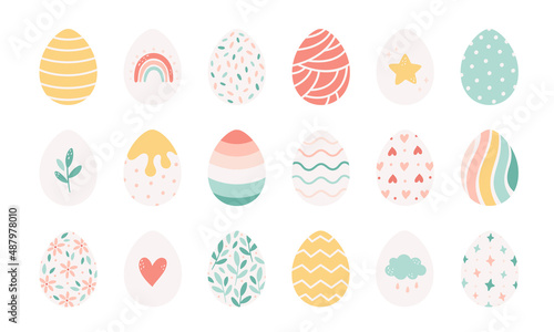Easter eggs collection. Painted eggs. Happy Easter. Hand drawn vector illustration