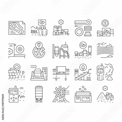 Quarry Mining Industrial Process Icons Set Vector .