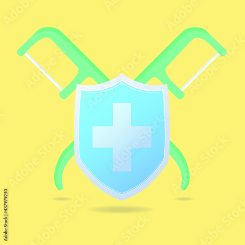 Dental floss and Shield protect Teeth. Teeth protection. 