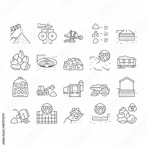 Crushed Stone Mining Collection Icons Set Vector .