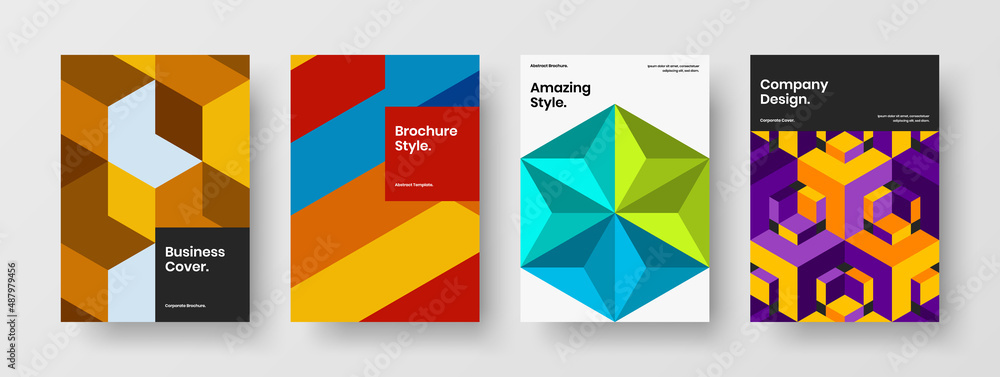 Isolated book cover design vector layout collection. Minimalistic mosaic shapes pamphlet template bundle.