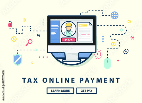 Concept of Tax Online Payment with trendy elements. Design for website banner. Business, Financial and Investment concept. Vector illustration.