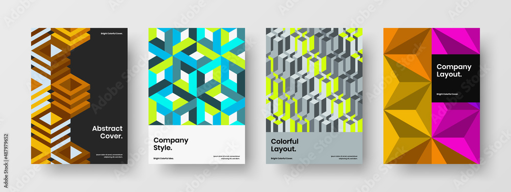 Fototapeta premium Creative geometric hexagons pamphlet template bundle. Isolated catalog cover A4 design vector layout composition.