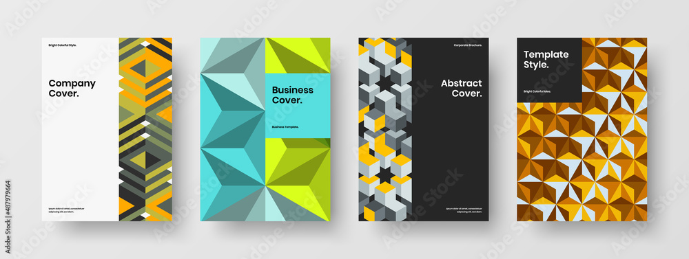 Fototapeta premium Colorful geometric tiles company identity illustration collection. Premium pamphlet vector design template set.