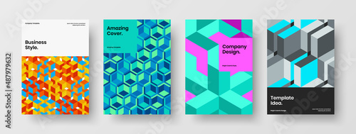 Unique geometric pattern magazine cover concept bundle. Premium corporate identity A4 design vector layout set. © pro