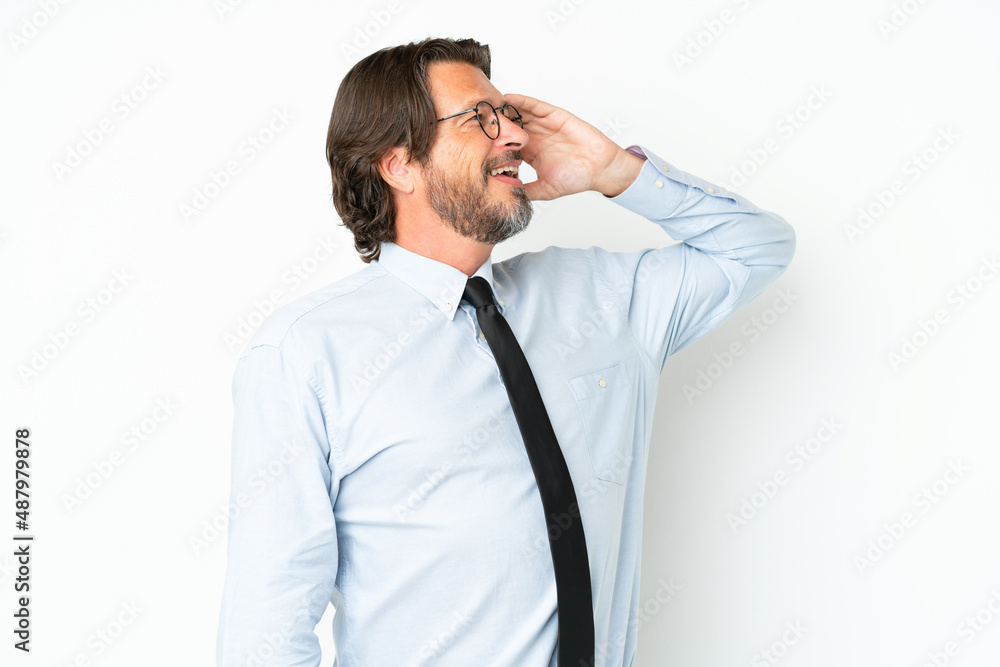 Senior dutch business man isolated on white background has realized something and intending the solution Senior dutch business man isolated on white background has realized something and intending the solution
