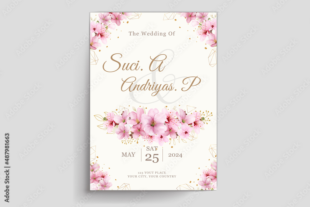 romantic cherry blossom wedding invite card set