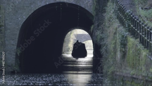 Narrowboat Canal Tunnel Shrewley Warwickshire Grand Union Boat Water Winter UK Travel Transportation Static Shot